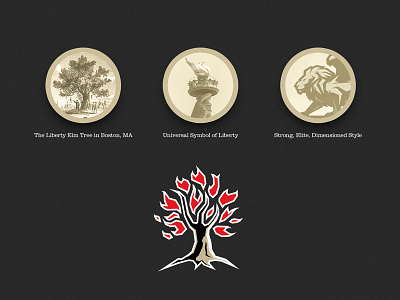 Liberty Tours Logo Construction elm fire flame liberty negative space roots torch tree wip