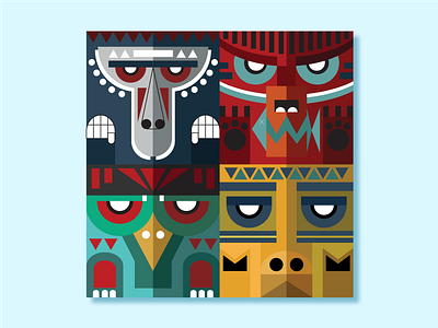 Totem bear bird character flat illustration monkey totem vector