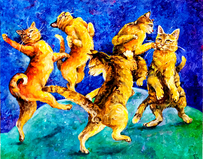 Original acrylic Ukrainian painting - Matisse’s Cats in Dance art cat cats hand painted handmade paint painting