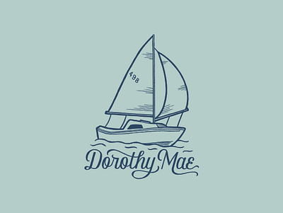 Dorothy Mae Sailboat antique boat cursive grandma great lakes hand drawn hand lettering illustration lettering line drawing merch nautical sail sailboat sailing script shirt design typography vintage waves