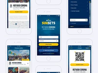 Mobile App Corona Sunsets app beer chile corona interface mobile party app qr code ticket ui ux