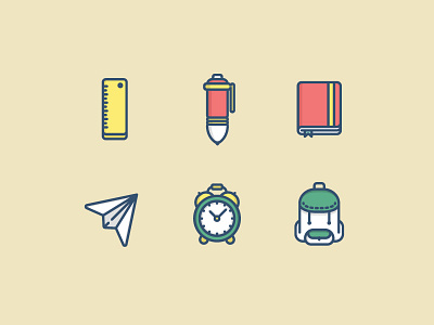 Back to School Icons alarm clock back to school backpack book design flat outline paper plane pen ruler school vector