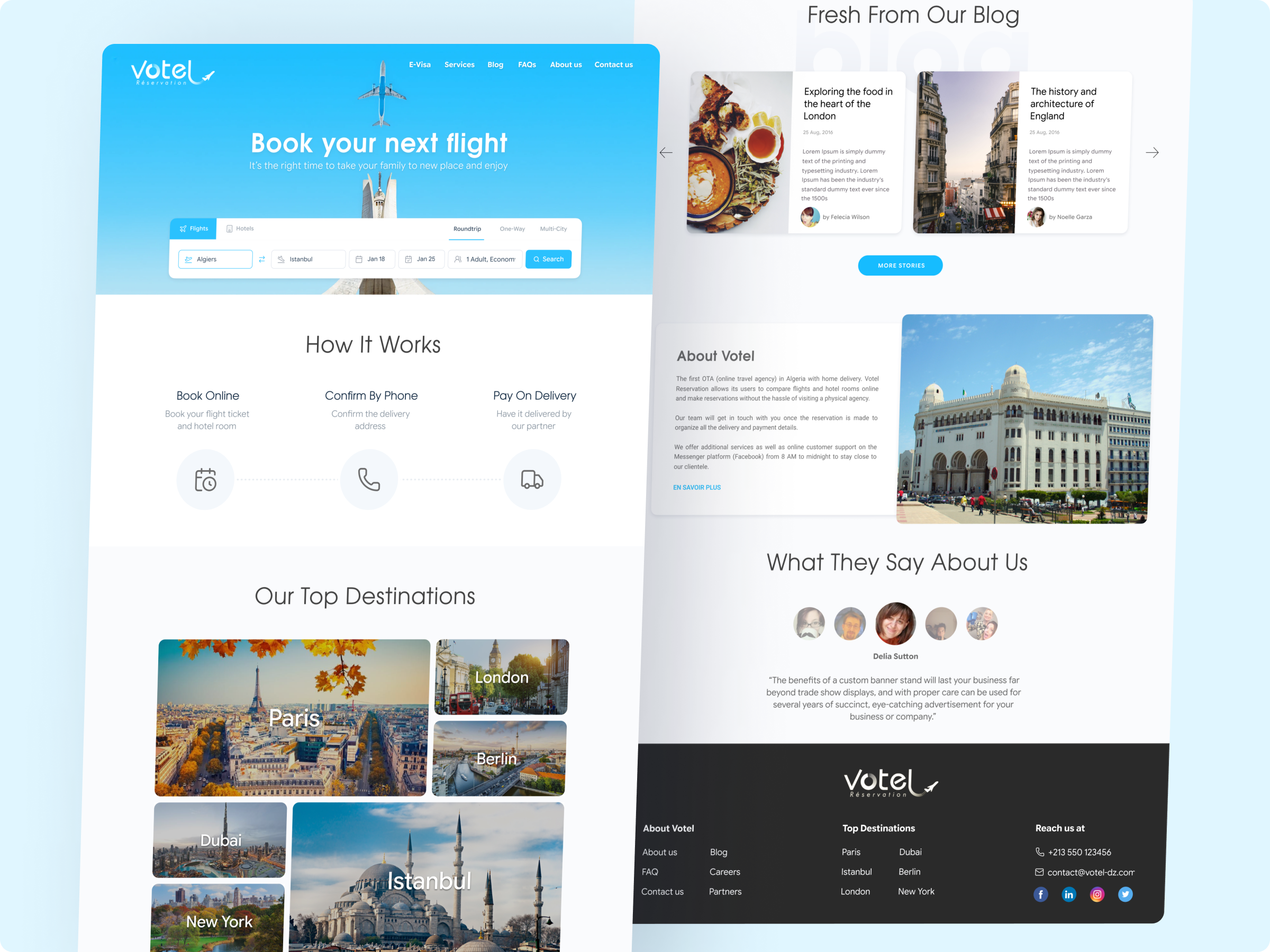Votel – Algeria’s First Online Travel Agency algeria book flight bookingplatform cleandesign flightbooking flights hotelbooking hotels interfaceinspiration material design onlinetravelagency payondelivery saasdesign tickets traveltech travelwebsite userexperience web webdesign