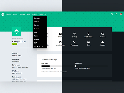 WHMCS Light & Dark Theme (RabbitNode Web Hosting Dashboard) branding clean compact dark dark app dashboard design hosting light modern night sleek typography ui ux web webhosting website