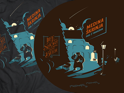 Medina Skrinja // Bear's Chest Pub barrel bear beer building chest craft lamp moon night park pub trees