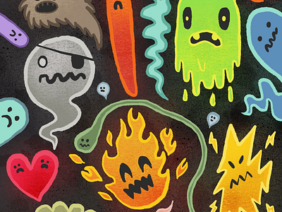 Ghosties ghosts illustration neon sketch