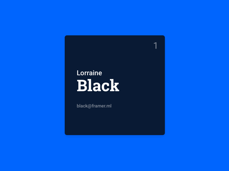 Framer x Prototype with JSON animation black blue cards email framer gif json page ui