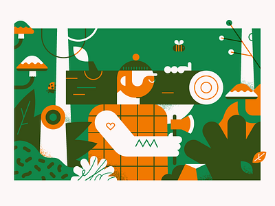 Forest 2 bee character forest illustration ladybug lumberjack mushroom nature patswerk plants riso risograph vector woods