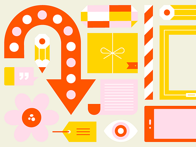 Things arrow diamond eye flower illustration orange paper pink present yellow