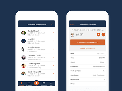 Special Appearance App for iOS and Android android app appearance attorney case cheque court design interface ios law muli