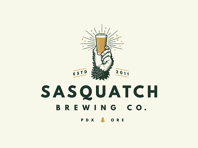 Sasquatch Brewing Co. - Logo beer brewing company hand oregon pint portland rays sasquatch