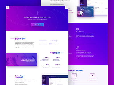 Services Landing Page codivated gradients landing purple services web wordpress