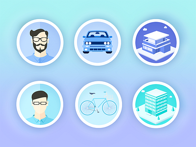 Flat illustration Icon bicycle bike car flat home house icon illustration man