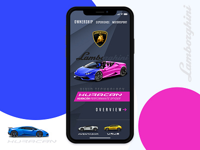 Lamborghini Mobile App Concept app blue design iphones iphonex pink ui ux