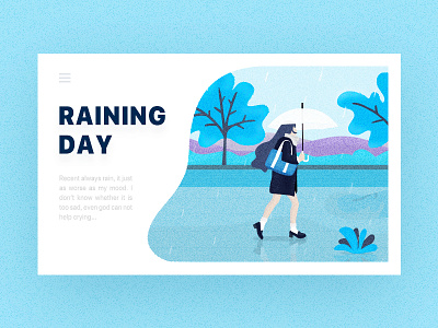 Raining day 2d blue color design home illustration man sky white