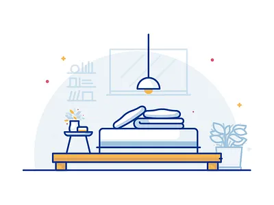 Organized Bedroom bed bedroom icon illustration interior mattress pillow plants