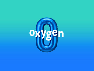 Oxygen PR air balloon blue foil green letter logo o oxygen