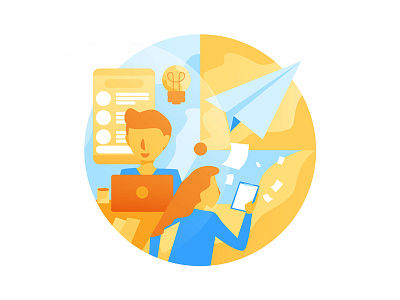 Orange-Blue Themed Illustration blue idea illustration orange white work worktime