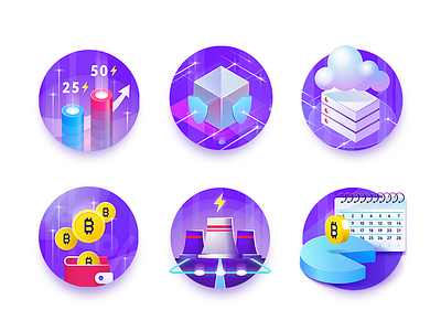 Atomine Illustrations bitcoin cloud crypto icons illustration power