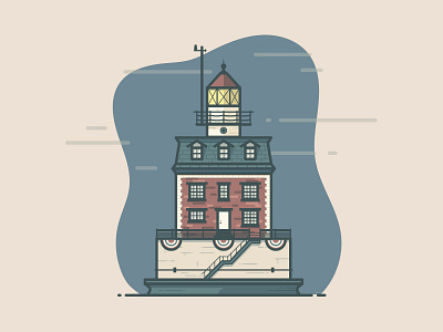 New London Ledge Lighthouse beacon clouds foggy icon illustration lighthouse monoline new london