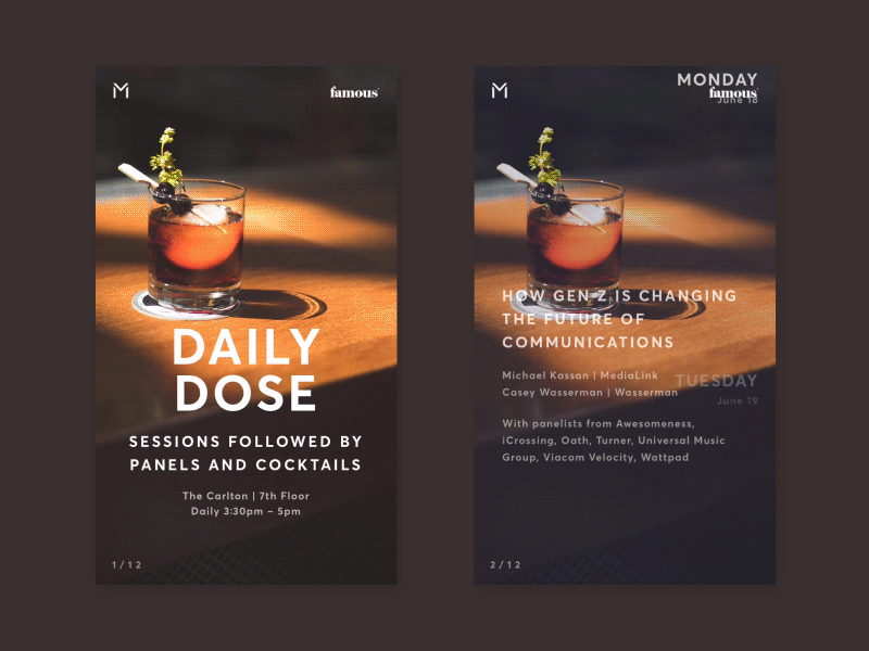 Cannes Lions guide - Daily Dose animated type cocktail dark festival mobile motion schedule ui ux web