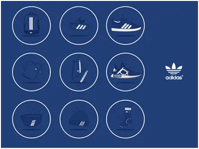 Adidas Icons animation bag brand clothing dribble hat icon illustration product shoe sneaker vector