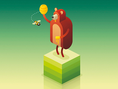 Isometric 3 bear bee color honey illustration isometric style