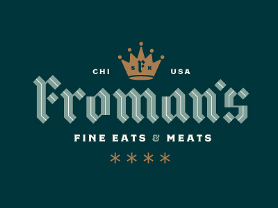 The Sausage King abe blackletter chicago crown froman king logo logotype meat restaurant sausage stout