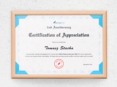 Work Anniversary anniversary appreciation certificate frame graphic reward work