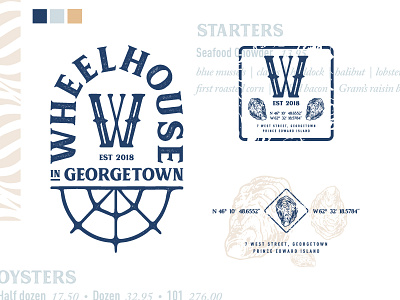 Wheelhouse Branding blue branding canada logo nautical ocean oysters pei restaurant rustic ship wheel