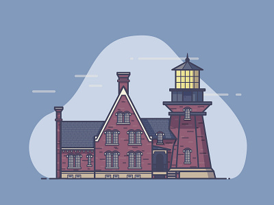 Block Island Lighthouse beacon block island bricks clouds illustration lighthouse monoline rhode island