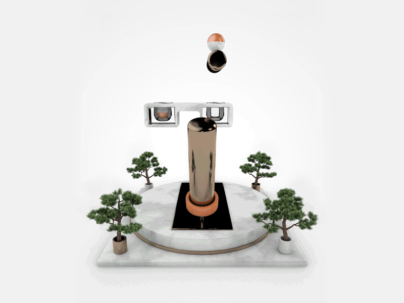 Mr. T 3d animation c4d gold illustration letter loop mirror reflection silver tree