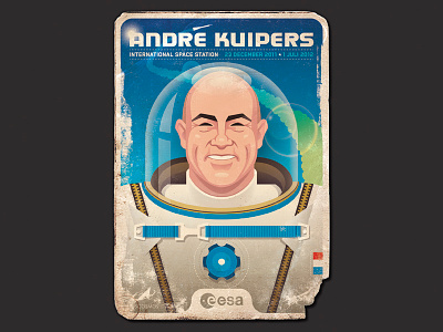 André Kuipers astronaut collectors card cosmonaut esa illustration nasa portrait