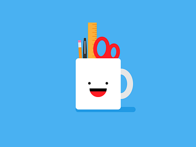 Mug desk illustration pen pencil ruler scissors