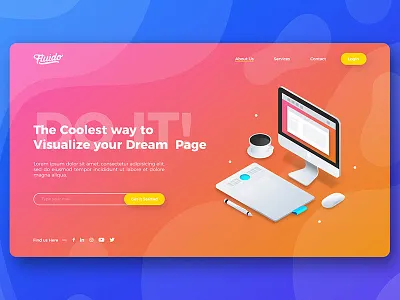 Fluido Hero Header #03 branding device gradient hero laptop sketch slider tech ui ux web website