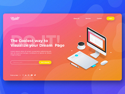 Fluido Hero Header #03 branding device gradient hero laptop sketch slider tech ui ux web website