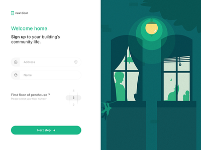 Nextdoor iPad apartment app flat green illustration ipad neighborhood neighbors sign in sign up web