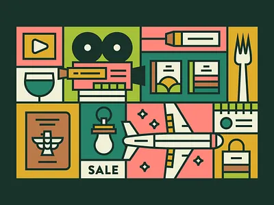 Mural Thing baby books calendar camera film fork line art pacifier passport plane shopping wine