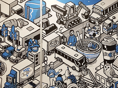 Samsara Mural Crop 2 coffee drawing illustration isometric mural painting ramen samsara san francisco