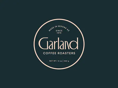 Garland Coffee badge branding coffee lockup logo packaging roasters seal type typography