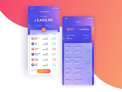 Crypto Wallet bank bitcoin coinmarketcap crypto finance iphonex portfolio ui ux wallet