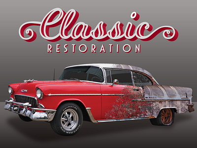 Classic Restoration - Old to New Transition before and after classic car photoshop restoration retro