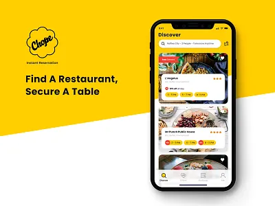 Chope: Real time restaurant-reservation booking app. booking chope instantly ios iphone x mobile app reservation restaurant table booking yellow
