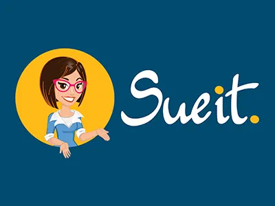 Sue it character design hand lettering logo design