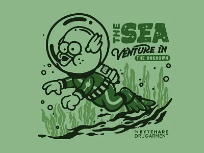 VENTUREinTHEunkown aliens beach cartoon character diving illustation old style sea summer vintage type