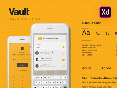 Vault UI Kit (Adobe XD) adobe app file sharing ios kit typography ui vault xd