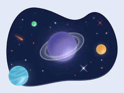 Tiny Corner Of The Galaxy comet corner deep fiction galaxy illustration planet purple science space stars vector