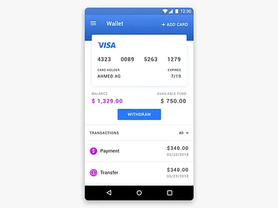 Wallet Design android material design mobile app mobile design ui ux
