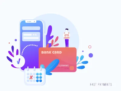Fast payments application bank calendar gradient illustration phone ui