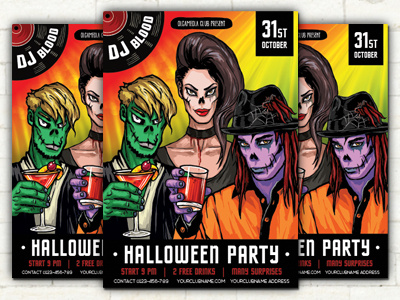 Halloween Party Flyer Template creepy dark dead disco evil halloween horror night nightmare party scary zombie